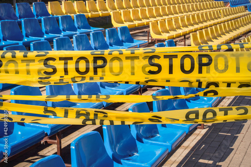 Protective stop tape prevents spectators from entering stadium during competition without spectators