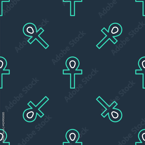 Line Cross ankh icon isolated seamless pattern on black background. Vector