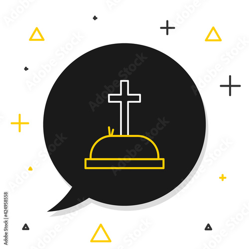 Line Tombstone with cross icon isolated on white background. Grave icon. Colorful outline concept. Vector