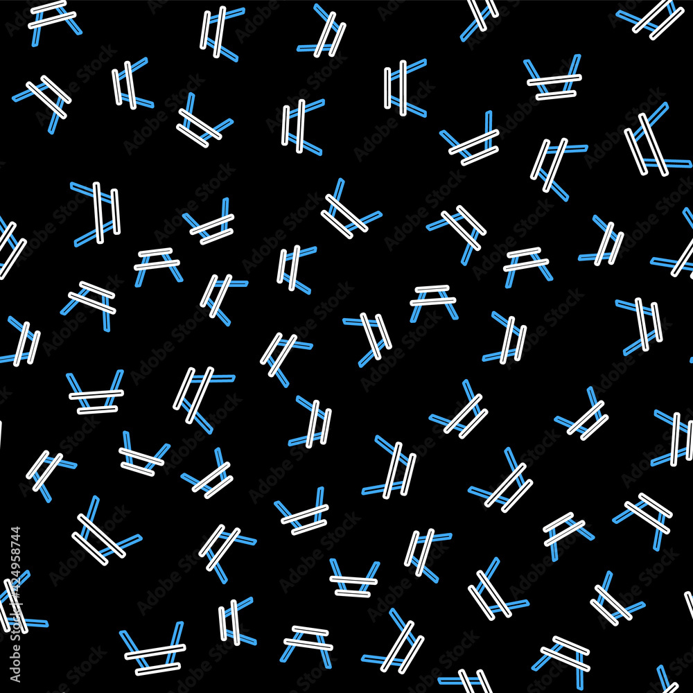 Line Picnic table with benches on either side of the table icon isolated seamless pattern on black background. Vector Line Picnic table with benches on either side of the table icon isolated seamless pattern on black background. Vector