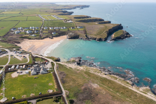 Aerial photograph of Treyarnon Bay near newquay and Padstow, Cornwall, England. photo