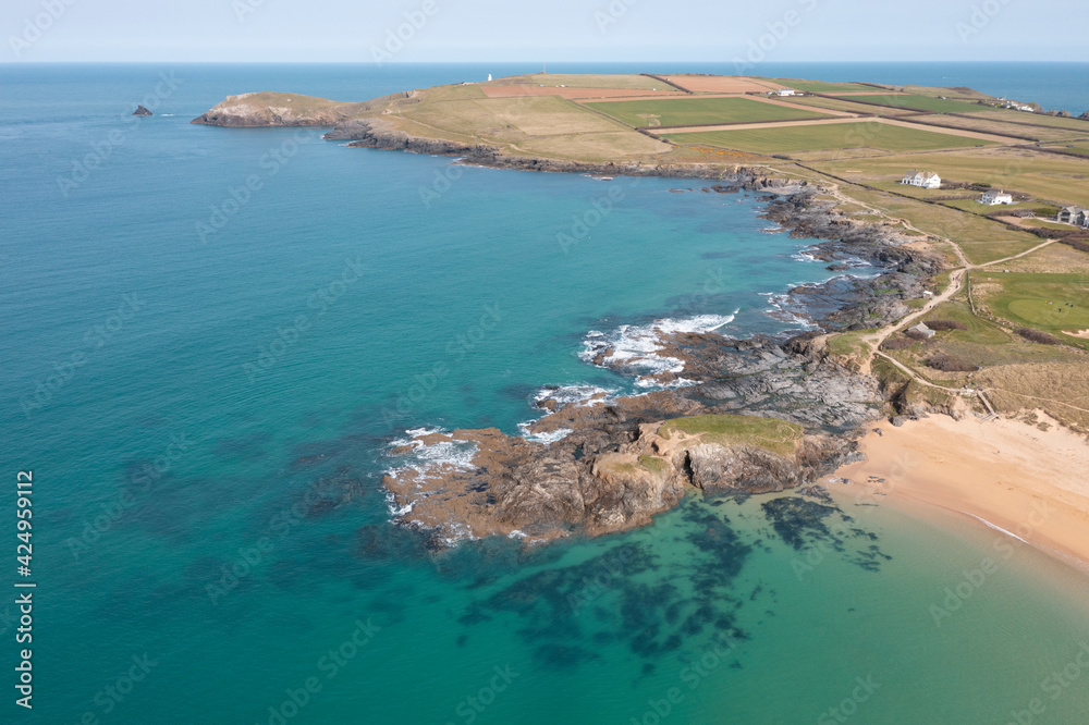 Aerial photograph of Constantine Bay near Newquay and Padstow, Cornwall, England.