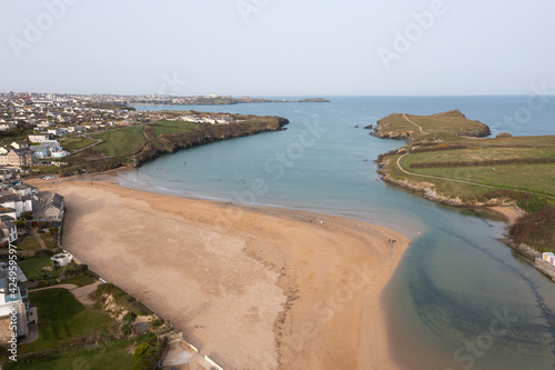 Aerial photograph of Porth Beach nr Newquay  Cornwall  England.