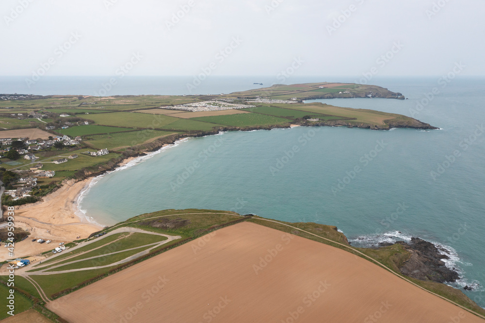 Aerial photograph taken near Trevone Beach nr Padstow, Cornwall, England.
