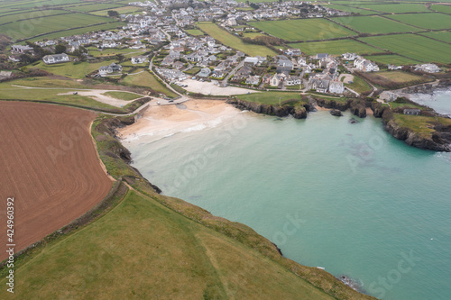 Aerial photograph taken near Trevone Beach nr Padstow, Cornwall, England. photo
