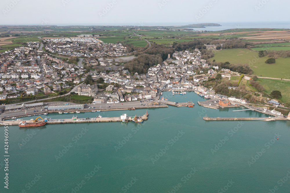 Aerial photograph taken near Padstow Harbour, Cornwall, England.