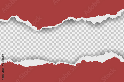Torn red paper frame on transparent background