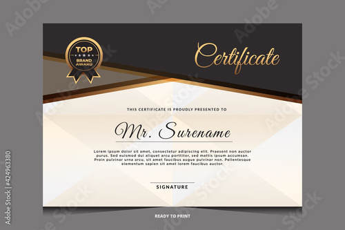 Certificate of appreciation template, gold and blue color. Clean modern certificate with gold badge.