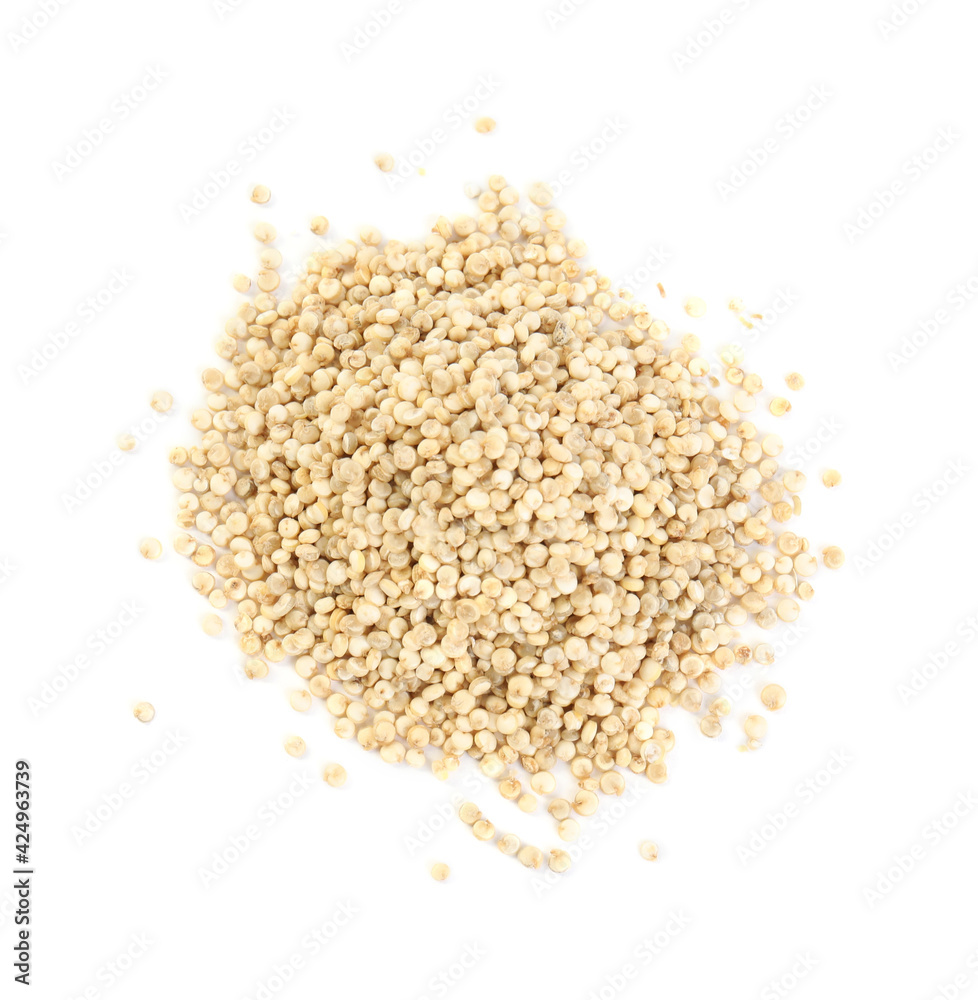 Pile of quinoa on white background, top view Pile of quinoa on white background, top view