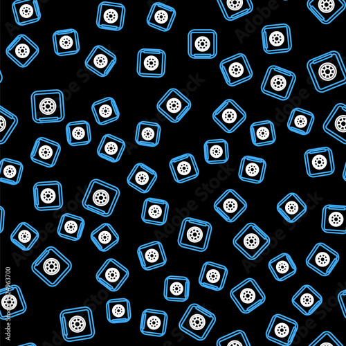 Line Safe icon isolated seamless pattern on black background. The door safe a bank vault with a combination lock. Reliable Data Protection. Vector