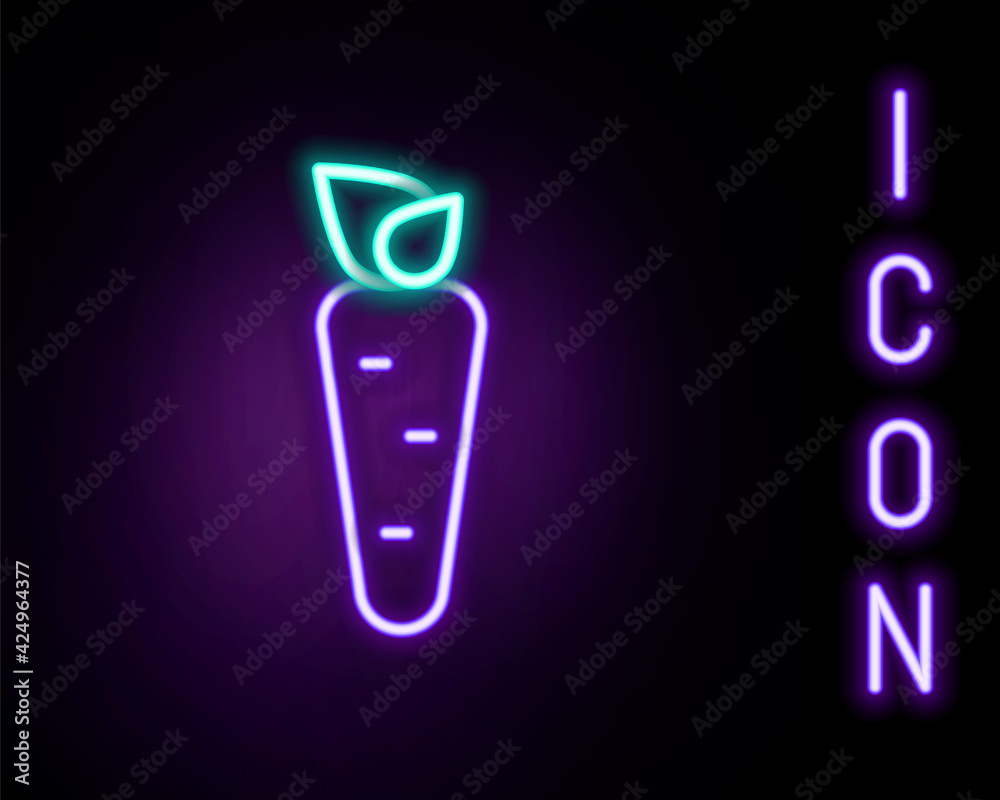 Glowing neon line Carrot icon isolated on black background. Colorful outline concept. Vector Glowing neon line Carrot icon isolated on black background. Colorful outline concept. Vector