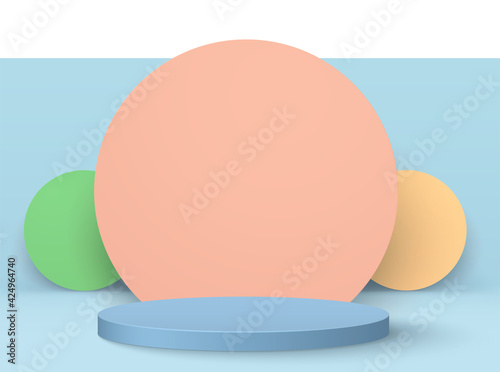 Stage with geometric round platform. Showcase podium for product demonstration, advertising.