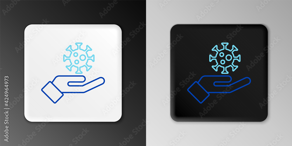 Line Hand with virus icon isolated on grey background. Corona virus 2019-nCoV. Bacteria and germs, cell cancer, microbe, fungi. Colorful outline concept. Vector Line Hand with virus icon isolated on grey background. Corona virus 2019-nCoV. Bacteria and germs, cell cancer, microbe, fungi. Colorful outline concept. Vector