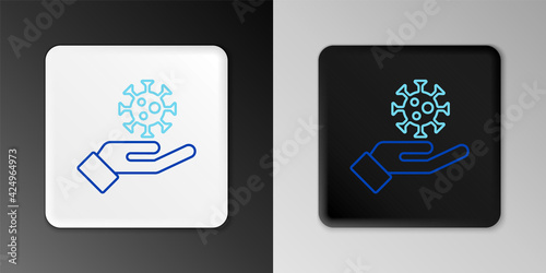 Line Hand with virus icon isolated on grey background. Corona virus 2019-nCoV. Bacteria and germs, cell cancer, microbe, fungi. Colorful outline concept. Vector