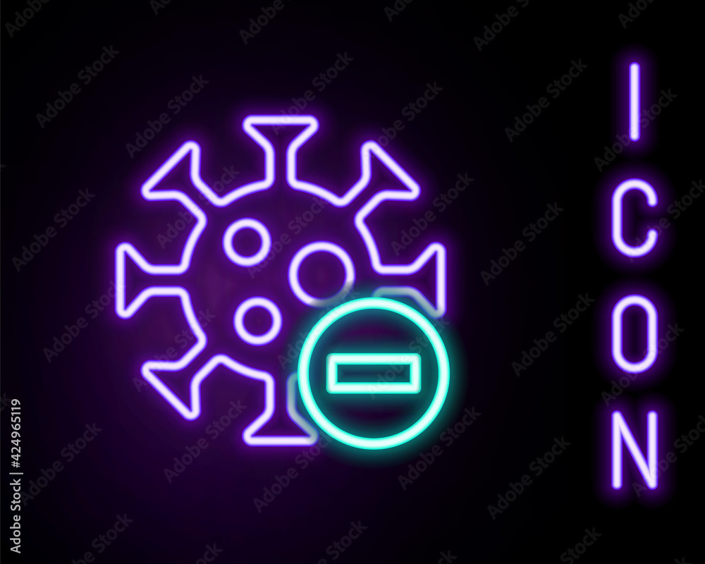 Glowing neon line Negative virus icon isolated on black background. Corona virus 2019-nCoV. Bacteria and germs, cell cancer, microbe, fungi. Colorful outline concept. Vector Glowing neon line Negative virus icon isolated on black background. Corona virus 2019-nCoV. Bacteria and germs, cell cancer, microbe, fungi. Colorful outline concept. Vector