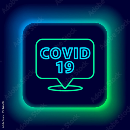 Glowing neon line Corona virus 2019-nCoV on location icon isolated on black background. Bacteria and germs, cell cancer, microbe, fungi. Colorful outline concept. Vector
