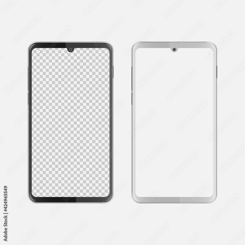 Black and white waterdrop notch smartphone with blank screen Black and white waterdrop notch smartphone with blank screen