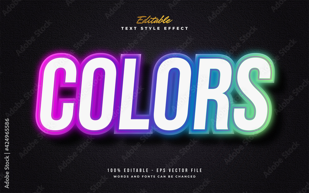 Obraz premium Colorful Text Style with Neon Effect Isolated on Dark Background. Editable Text Style Effect