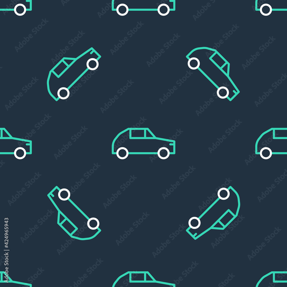 Line Car icon isolated seamless pattern on black background. Vector