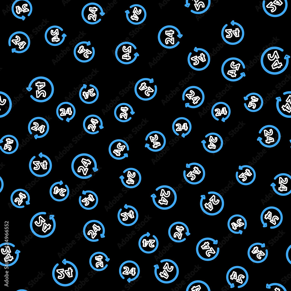 Line Clock 24 hours icon isolated seamless pattern on black background. All day cyclic icon. 24 hours service symbol. Vector Line Clock 24 hours icon isolated seamless pattern on black background. All day cyclic icon. 24 hours service symbol. Vector