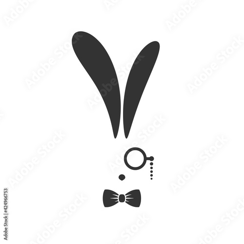 black rabbit avatar with lorgnette glasses and gentleman bow tie isolated on white.
