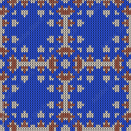 Knitted pattern seamless background. Vector illustration  Colors: Sante Fe, Spring Wood, Royal Blue