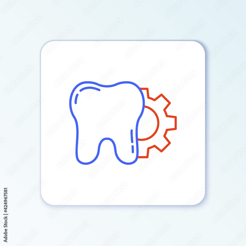 Line Tooth treatment procedure icon isolated on white background. Tooth repair with gear. Colorful outline concept. Vector Line Tooth treatment procedure icon isolated on white background. Tooth repair with gear. Colorful outline concept. Vector