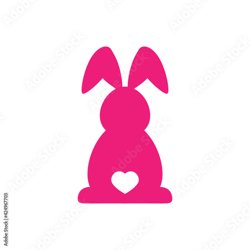 Cute cartoon bunny with heart. Pink rabbit isolated on white