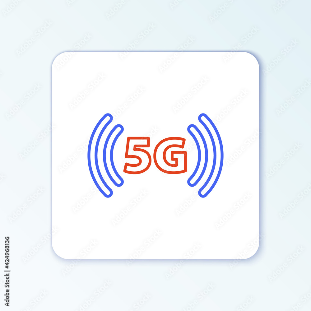 Line 5G new wireless internet wifi connection icon isolated on white background. Global network high speed connection data rate technology. Colorful outline concept. Vector Line 5G new wireless internet wifi connection icon isolated on white background. Global network high speed connection data rate technology. Colorful outline concept. Vector