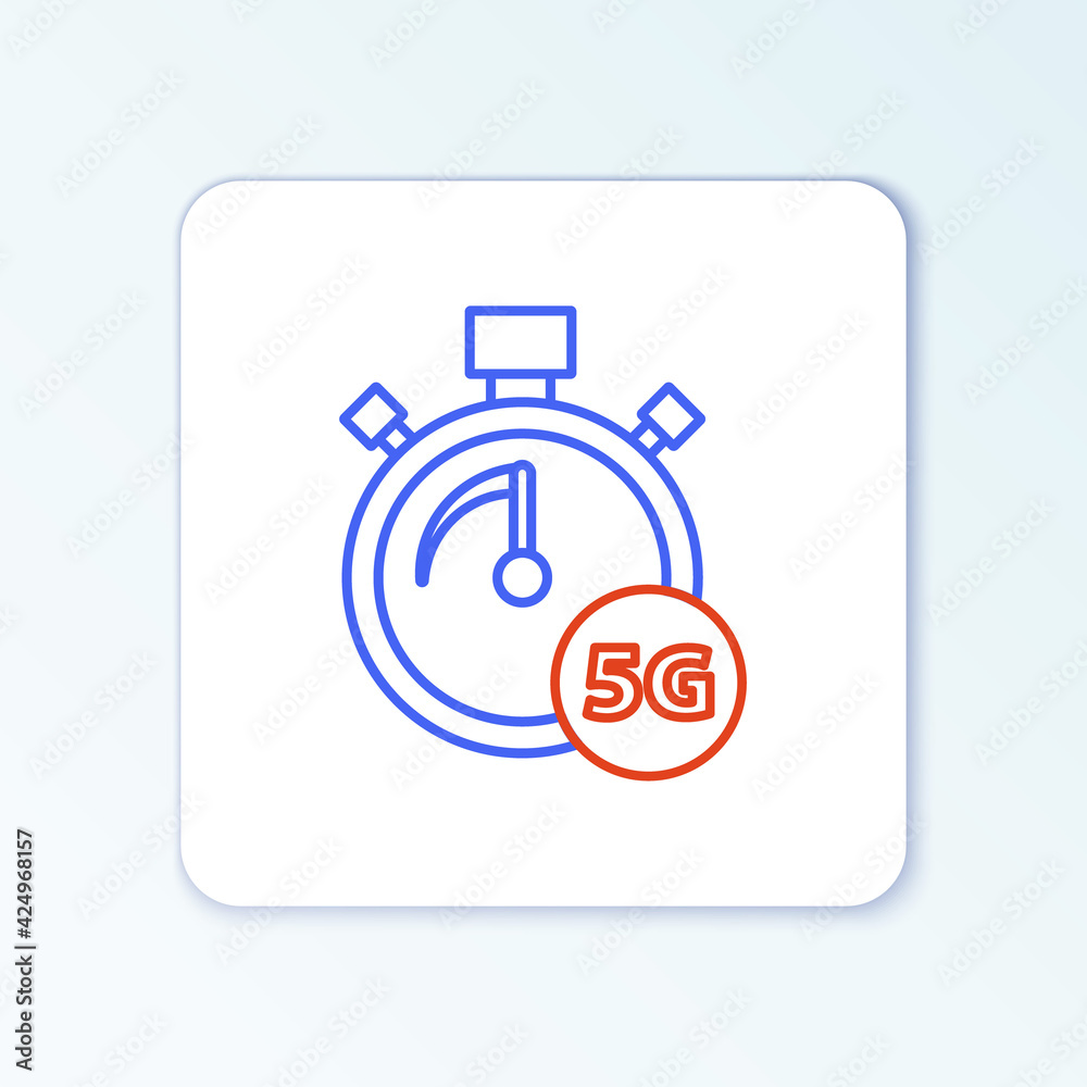 Line Digital speed meter concept with 5G icon isolated on white background. Global network high speed connection data rate technology. Colorful outline concept. Vector Line Digital speed meter concept with 5G icon isolated on white background. Global network high speed connection data rate technology. Colorful outline concept. Vector