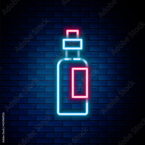 Wallpaper Mural Glowing neon line Bottle of olive oil icon isolated on brick wall background. Jug with olive oil icon. Colorful outline concept. Vector Torontodigital.ca
