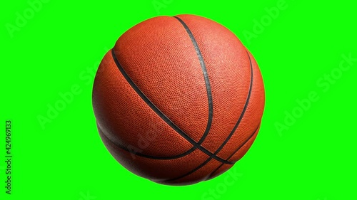 Basketball ball on green screen with alpha channel. Basketball 3D animation of spinning ball 3D rendering 4K