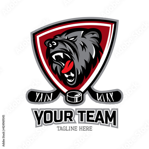 Hockey team mascot logo with Bear head icon