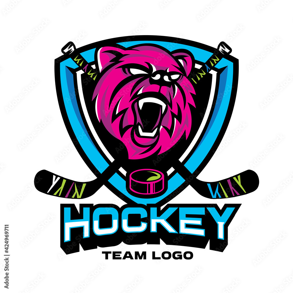Fototapeta premium Hockey team mascot logo with Bear head icon