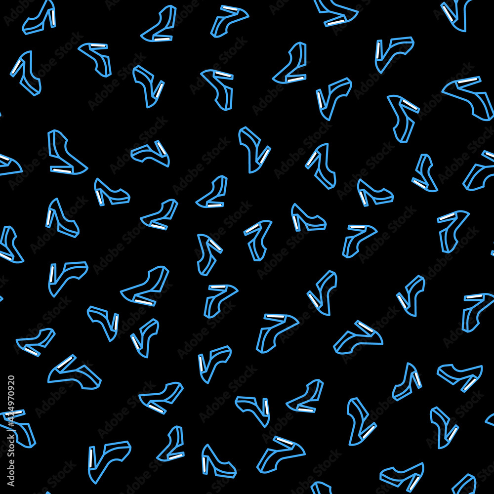 Line Woman shoe with high heel icon isolated seamless pattern on black background. Vector Line Woman shoe with high heel icon isolated seamless pattern on black background. Vector