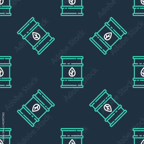 Line Bio fuel barrel icon isolated seamless pattern on black background. Eco bio and canister. Green environment and recycle. Vector
