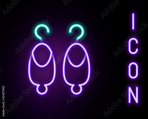 Glowing neon line Earrings icon isolated on black background. Jewelry accessories. Colorful outline concept. Vector