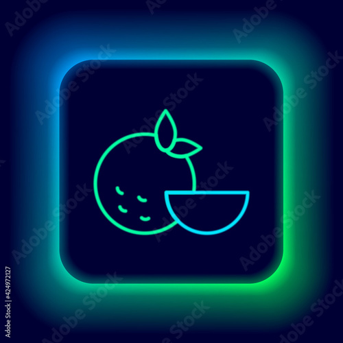 Glowing neon line Orange fruit icon isolated on black background. Colorful outline concept. Vector