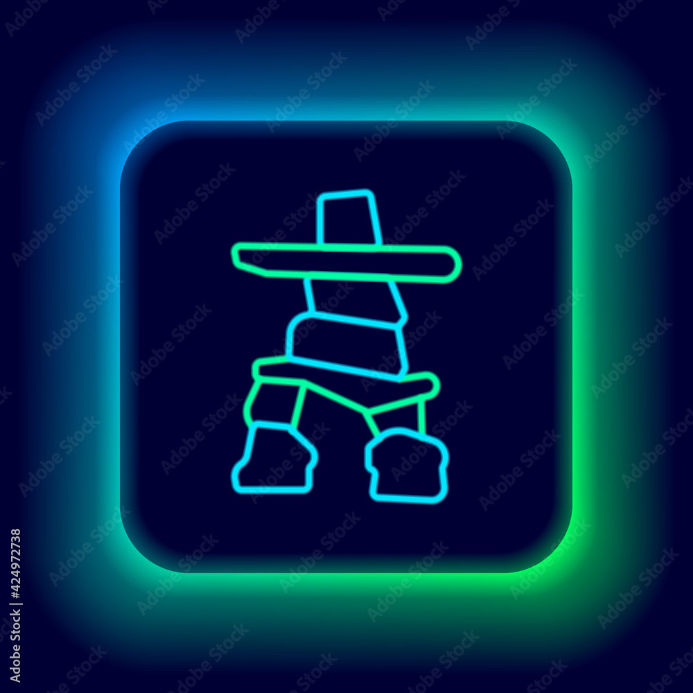 Glowing neon line Inukshuk icon isolated on black background. Colorful outline concept. Vector Glowing neon line Inukshuk icon isolated on black background. Colorful outline concept. Vector