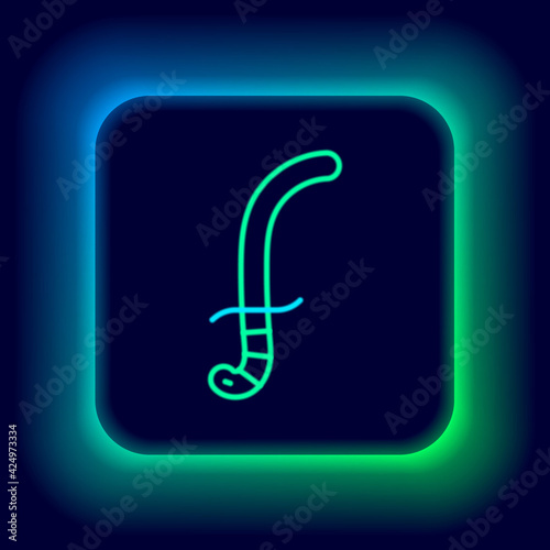 Glowing neon line Medieval sword icon isolated on black background. Medieval weapon. Colorful outline concept. Vector