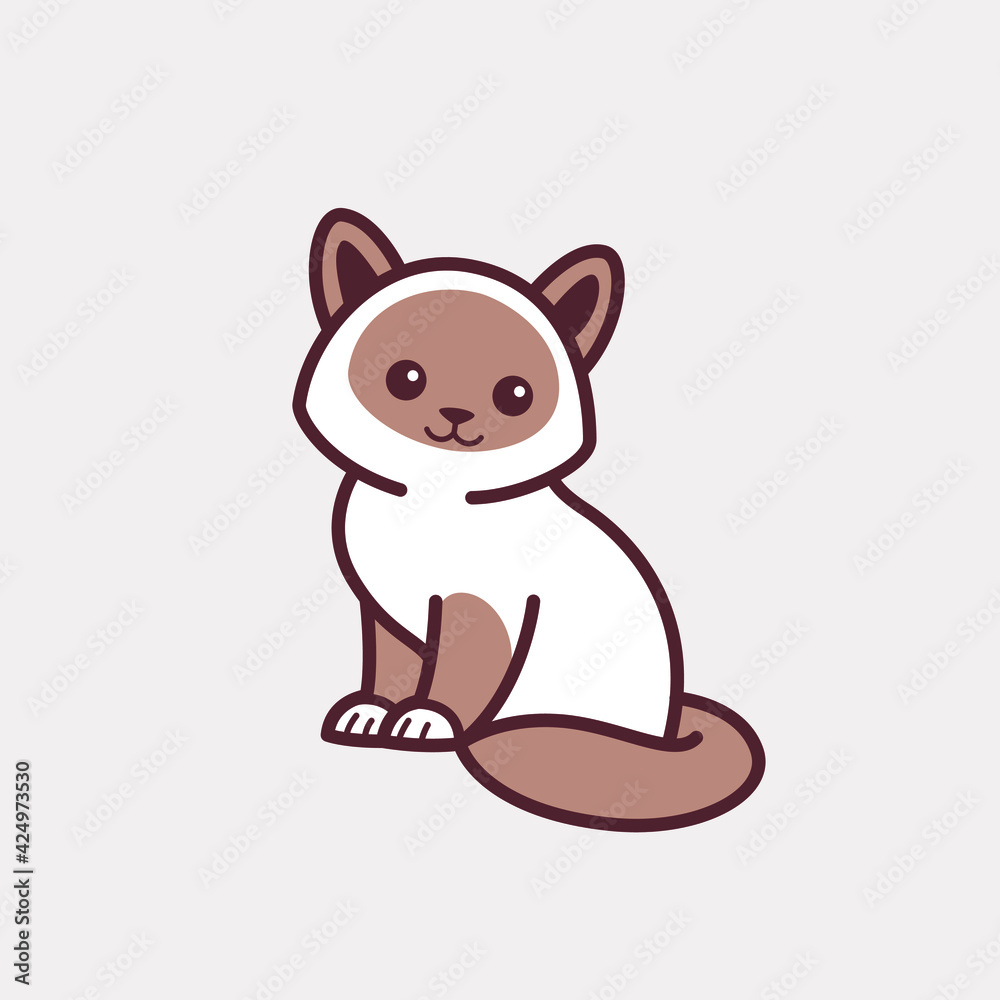 Fat fluffy siam cat. Cute cat character. Vector illustration in cartoon style for poster, postcard. Fat fluffy siam cat. Cute cat character. Vector illustration in cartoon style for poster, postcard.
