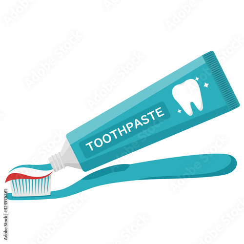 Vector isolated object illustration oral dental care toothbrush and toothpaste photo