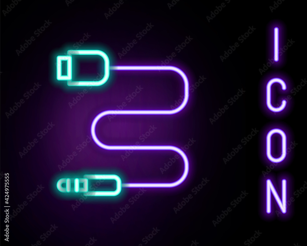 Glowing neon line Audio jack icon isolated on black background. Audio cable for connection sound equipment. Plug wire. Musical instrument. Colorful outline concept. Vector Glowing neon line Audio jack icon isolated on black background. Audio cable for connection sound equipment. Plug wire. Musical instrument. Colorful outline concept. Vector