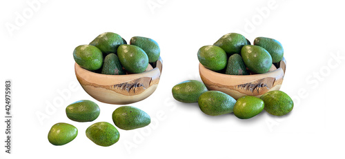 Wallpaper Mural front view, fresh avocado fruits standing in wooden round bowl, in front of isolated white background Torontodigital.ca