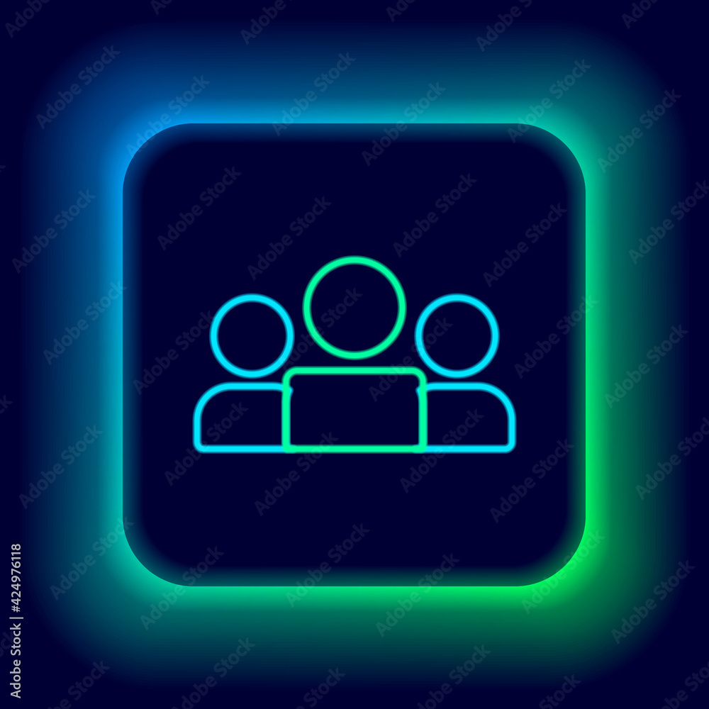 Glowing neon line Users group icon isolated on black background. Group of people icon. Business avatar symbol - users profile icon. Colorful outline concept. Vector Glowing neon line Users group icon isolated on black background. Group of people icon. Business avatar symbol - users profile icon. Colorful outline concept. Vector