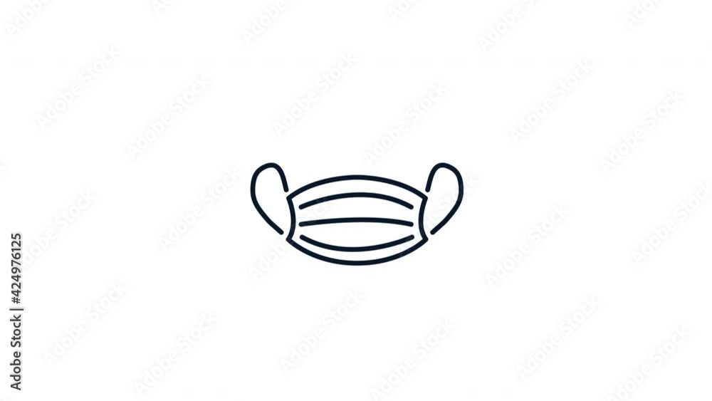 Medical protective mask line icon animation.4K video.black icon on white background