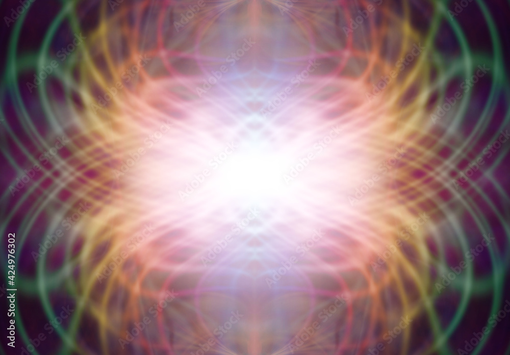 Stunning healing energy web formation background - multicoloured symmetrical web design with a white centre radiating outwards ideal for spiritual messages
