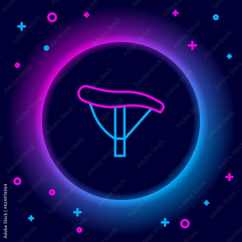 Glowing neon line Bicycle seat icon isolated on black background. Bicycle saddle. Colorful outline concept. Vector Glowing neon line Bicycle seat icon isolated on black background. Bicycle saddle. Colorful outline concept. Vector
