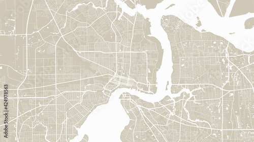 Pale yellow and white vector background map, Jacksonville city area streets and water cartography illustration.