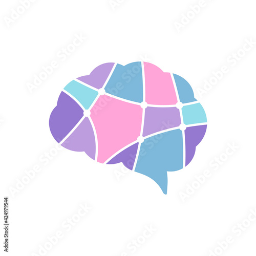 Brain color icon. Neurodiversity concept. Brain colorful symbol or logo. Mental health awareness. Brain connections and synapses. Parts of the brain. Pastel colors. Vector illustration, flat, clip art